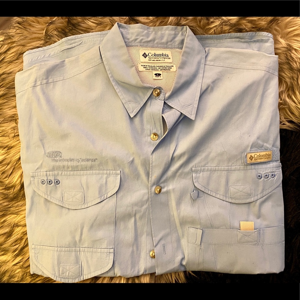 Columbia Men’s PFG Omni-Shade Sky Blue Vented Fishing/Hiking Button-Up Shirt!